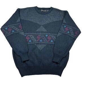 Vintage Michael Gerald Sweater Adult Large Black Green Geometric Triangle 80s